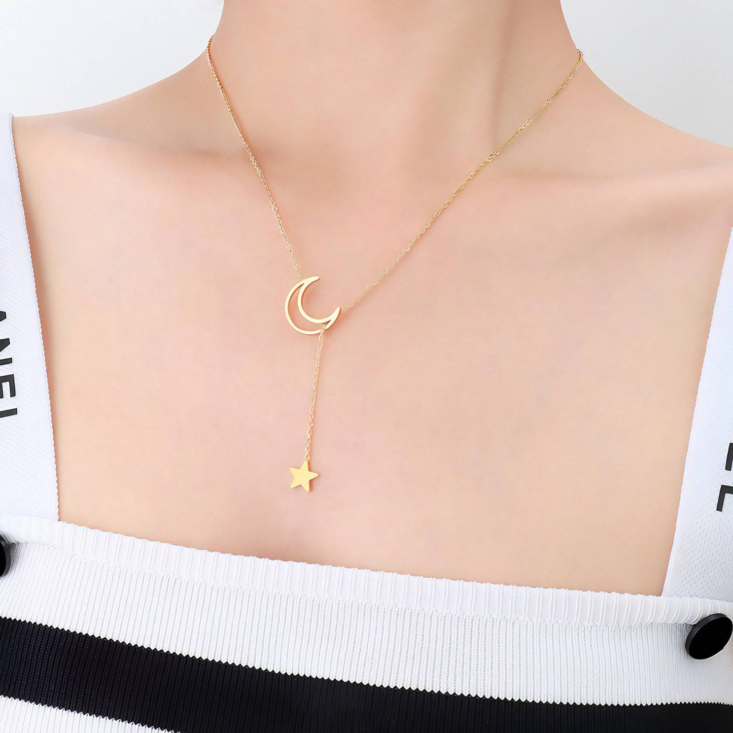 18K gold plated Stainless steel  Moon and star necklace