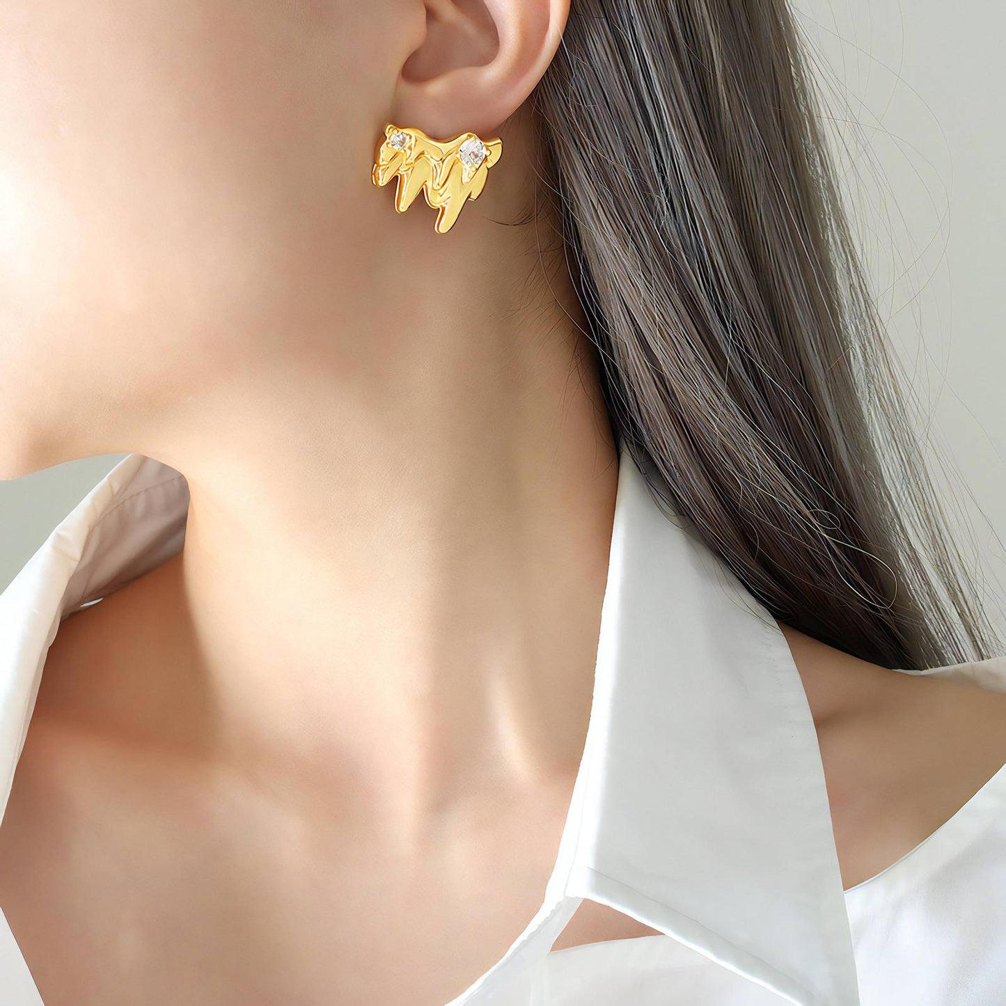 18K gold plated Stainless steel w/ cubic zirconia insert earrings