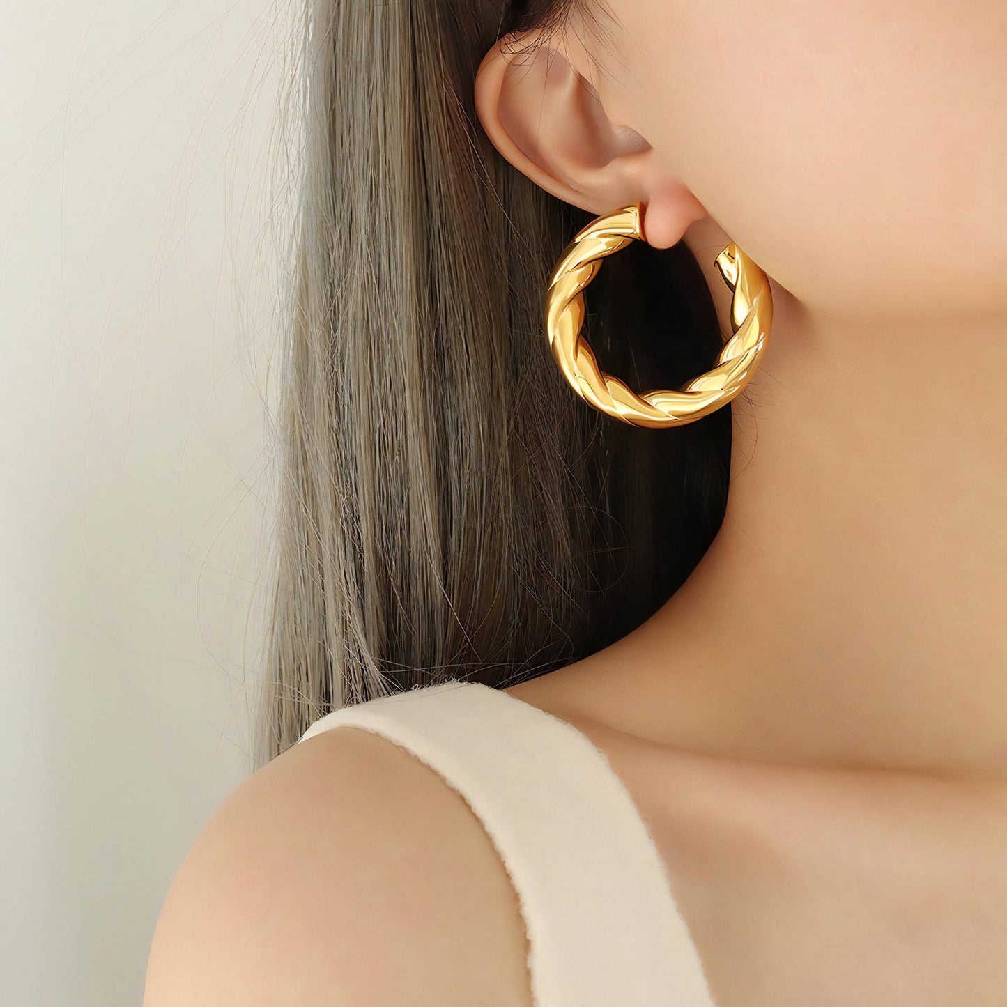 18K gold plated Stainless steel chunky twist earrings