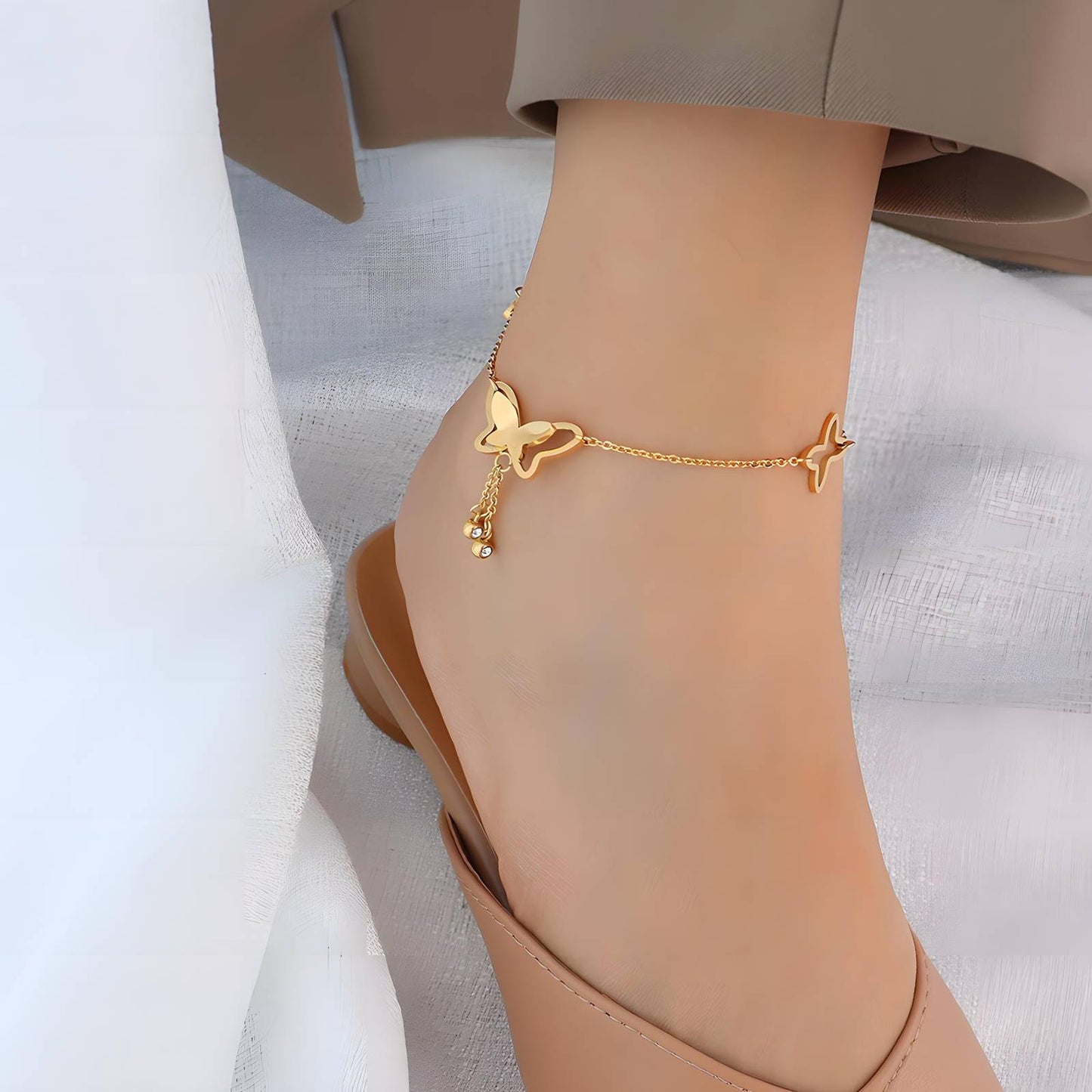 18K gold plated Stainless steel  Butterflies anklet