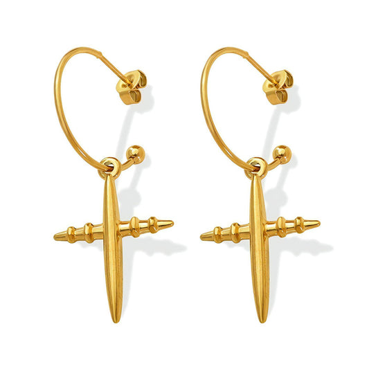 18K gold plated Stainless steel  Crosses earrings